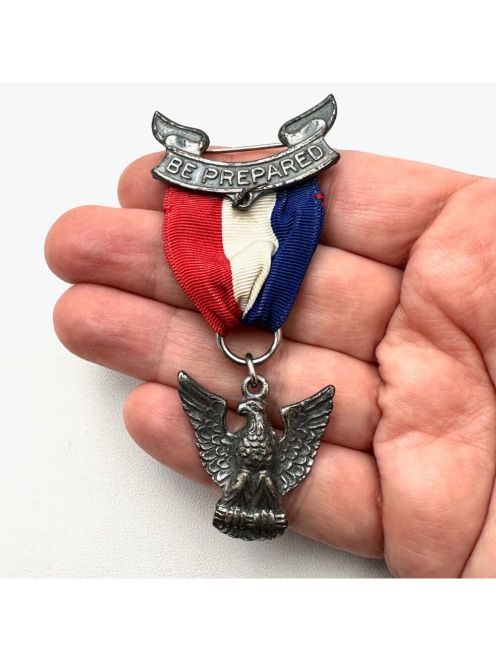Antique Boy Scouts of America Medal Sterling Silver Eagle Be Prepared - Picture 5 of 10